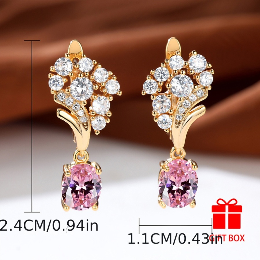 Pink Synthetic Zirconia Oval Cut Women's Earrings for Wedding Party